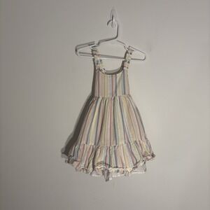 Tahari Baby Girls Dress Size 3T White Pink Stripes Cotton Ruffles Tiered Lined